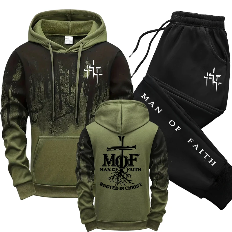 Jogger Sweatpants Men - Man of Faith Men's Tracksuit Hoodie&sweatpants