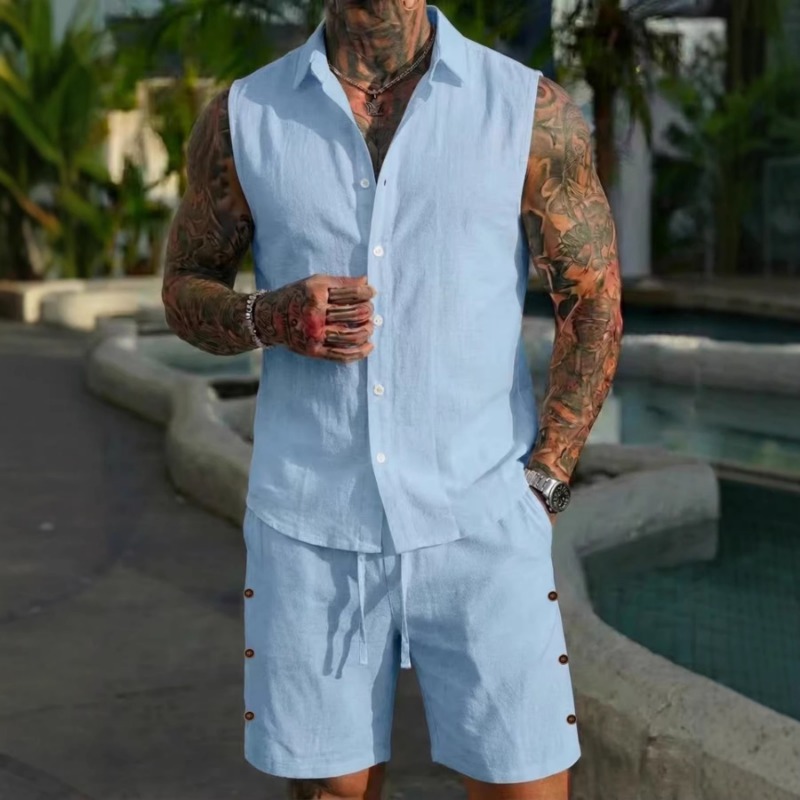 Men's 2 Piece Linen Textured S - Linen Shirt Summer recension och pris