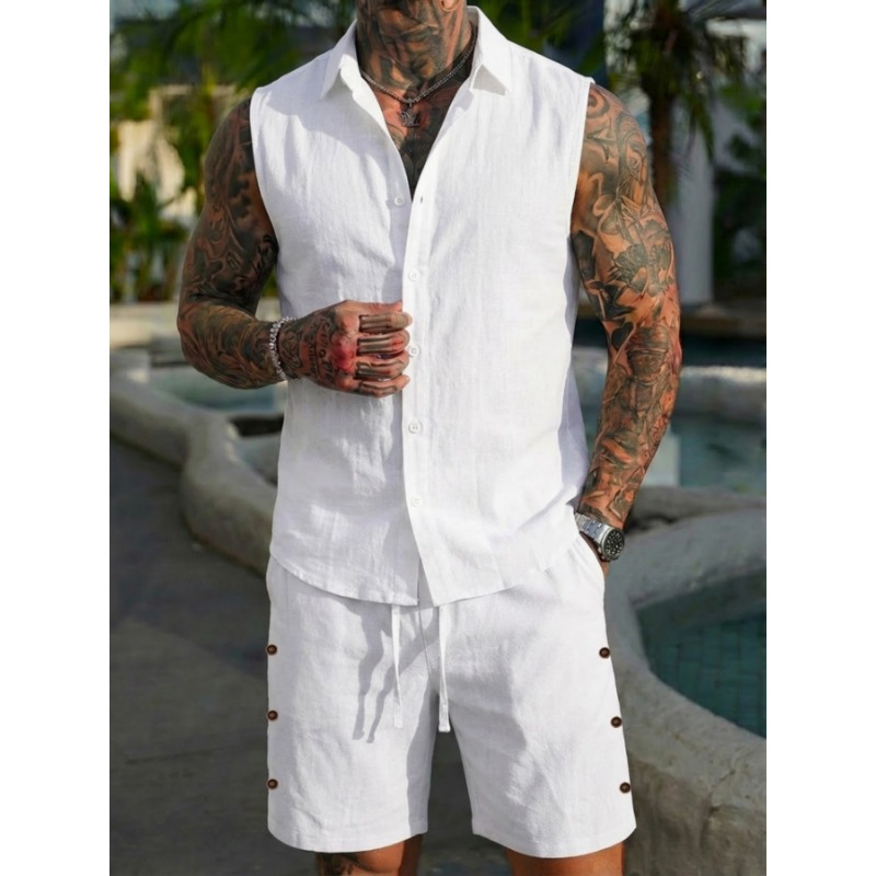 Men's 2 Piece Linen Textured S - Linen Shirt Summer recension och pris