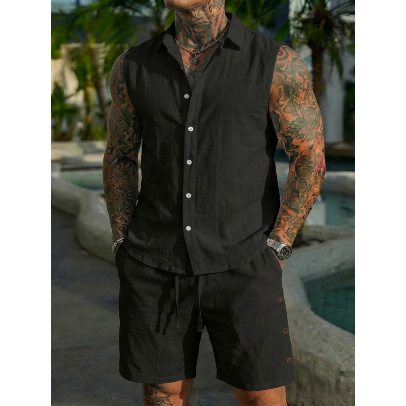 Men's 2 Piece Linen Textured S - Linen Shirt Summer recension och pris