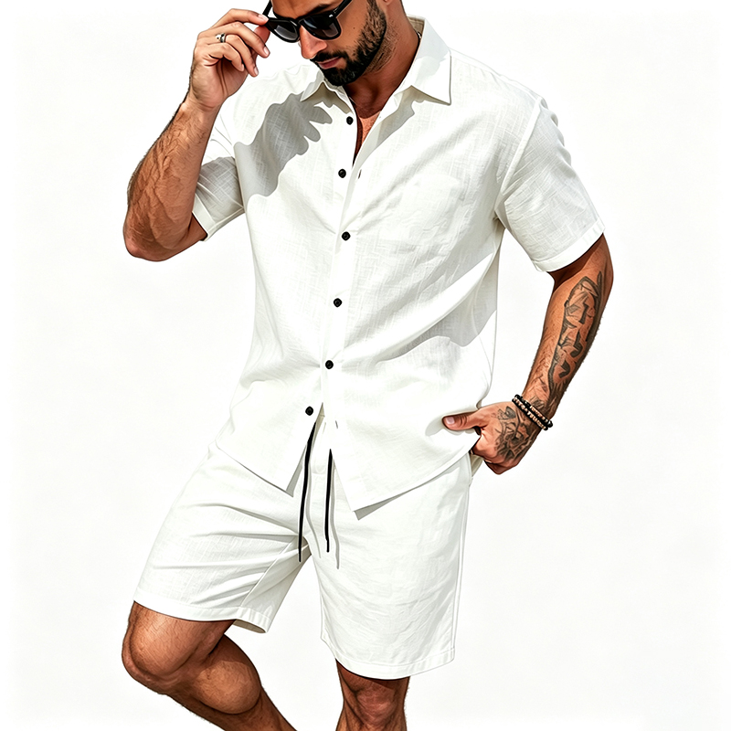 Men Linen Two Piece Outfit Sho - Linen Shirt Summer recension och pris