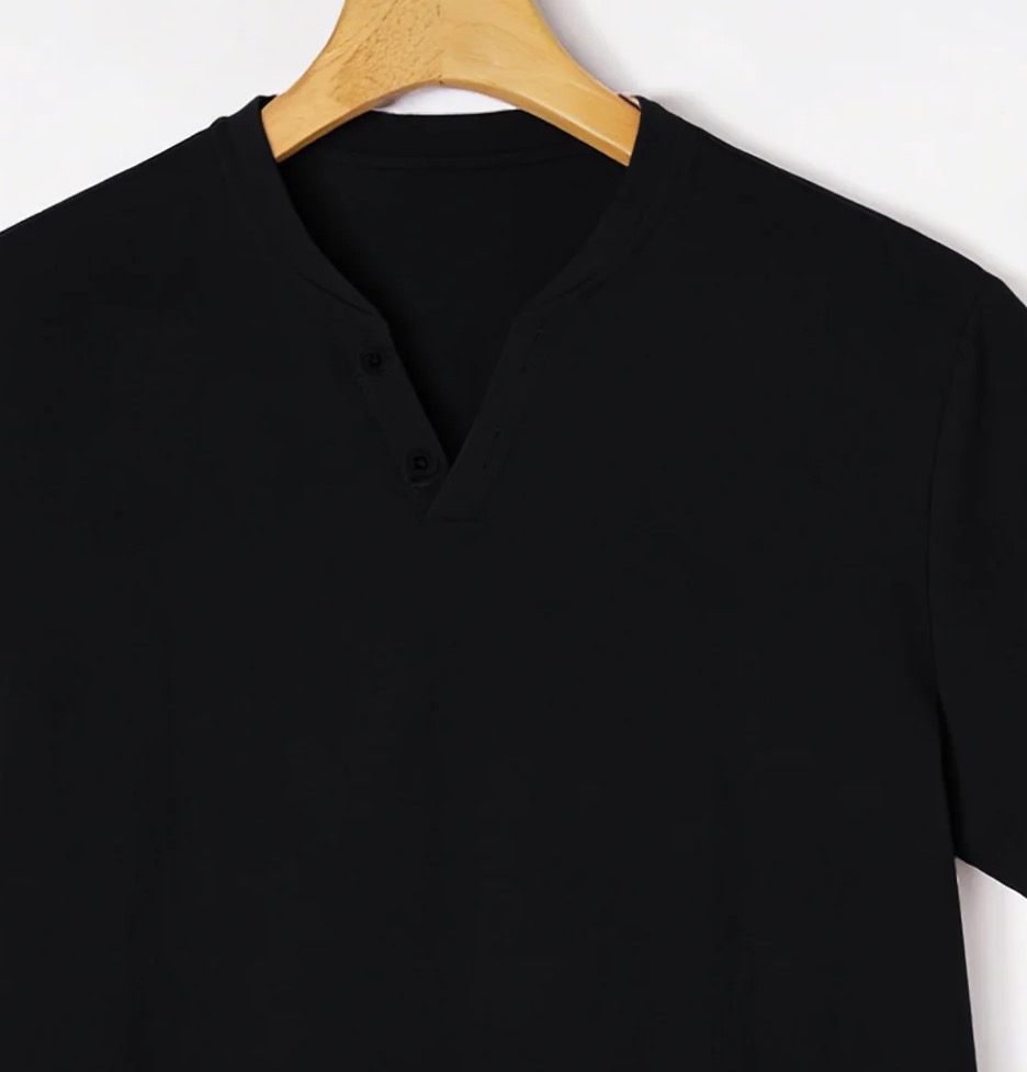 Elegant Black Henley Short-Sle - Linen Shirt Summer recension och pris