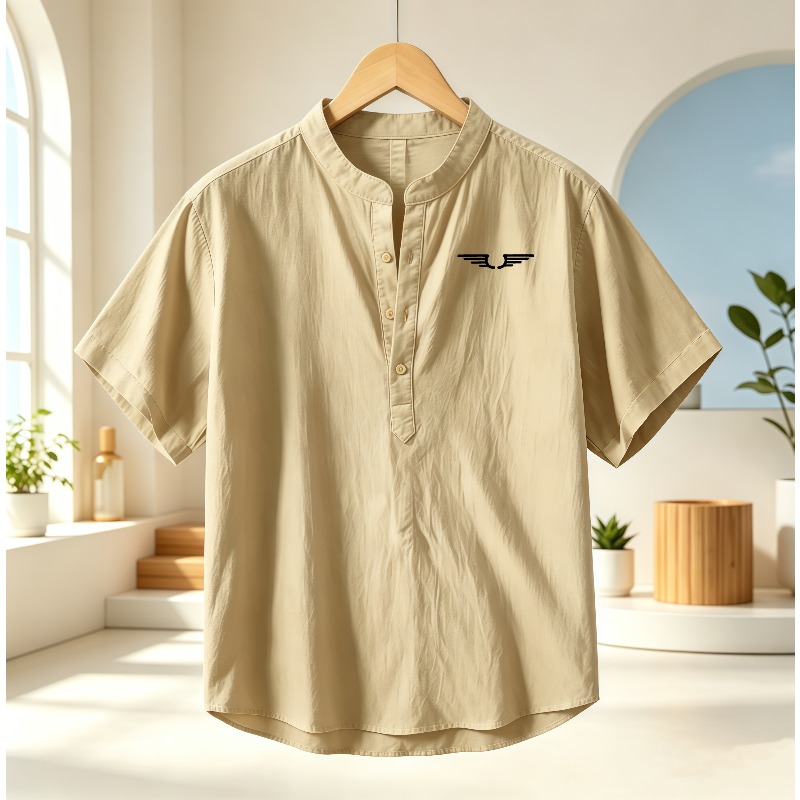 Men's cotton and linen Henley  - Linen Shirt Summer recension och pris