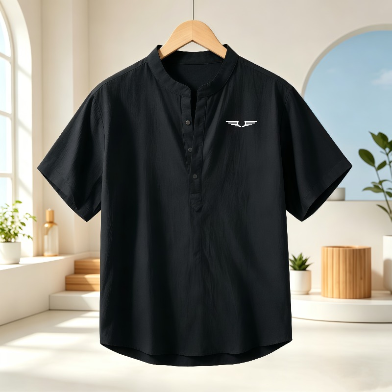 Men's cotton and linen Henley  - Linen Shirt Summer recension och pris