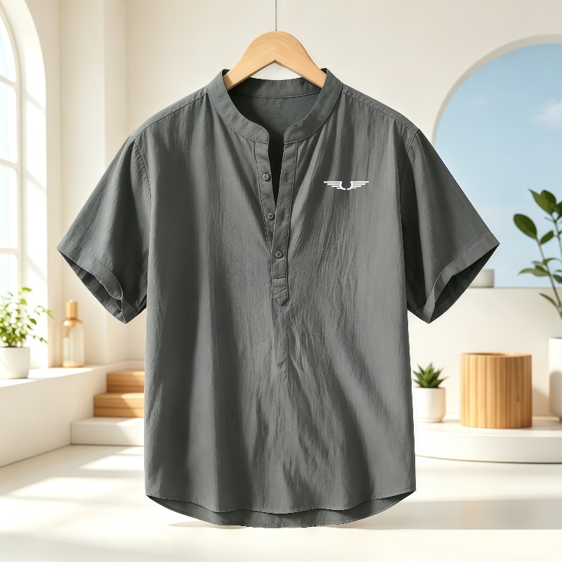 Men's cotton and linen Henley  - Linen Shirt Summer recension och pris