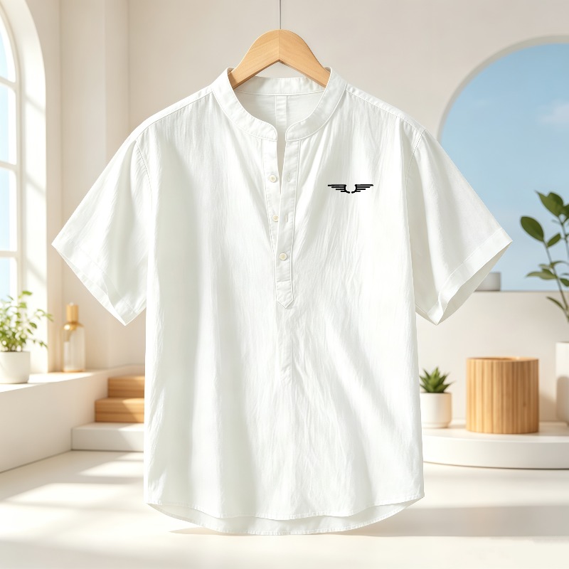 Men's cotton and linen Henley  - Linen Shirt Summer recension och pris