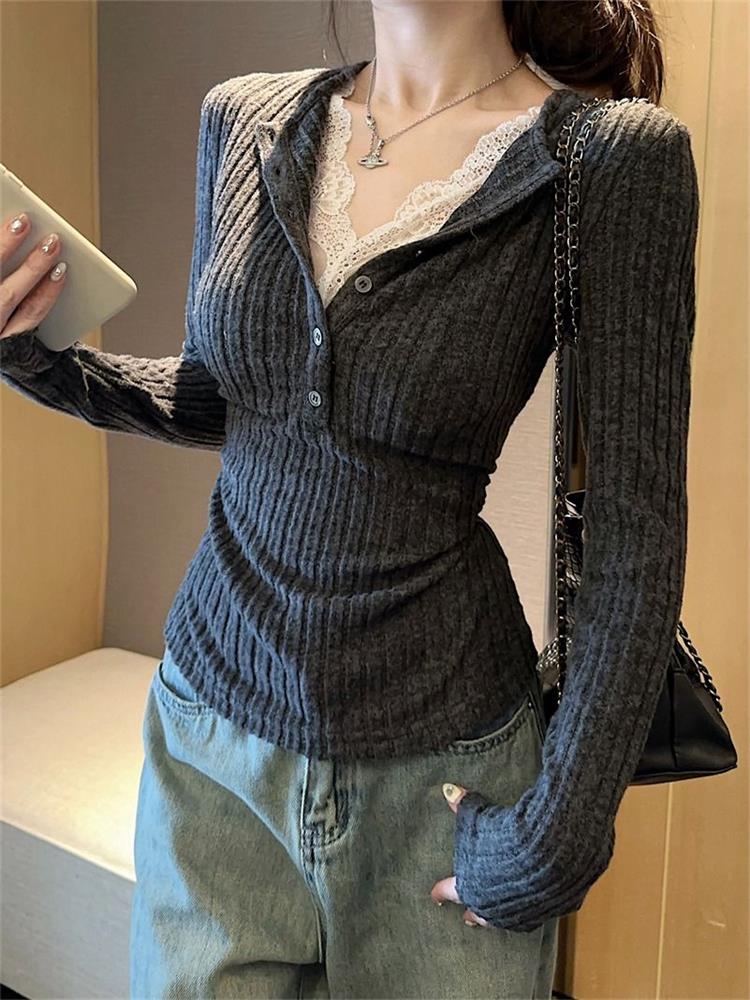 Women's Top Lace Patchwork Lon - Men'S Fashion Aesthetics recension och pris