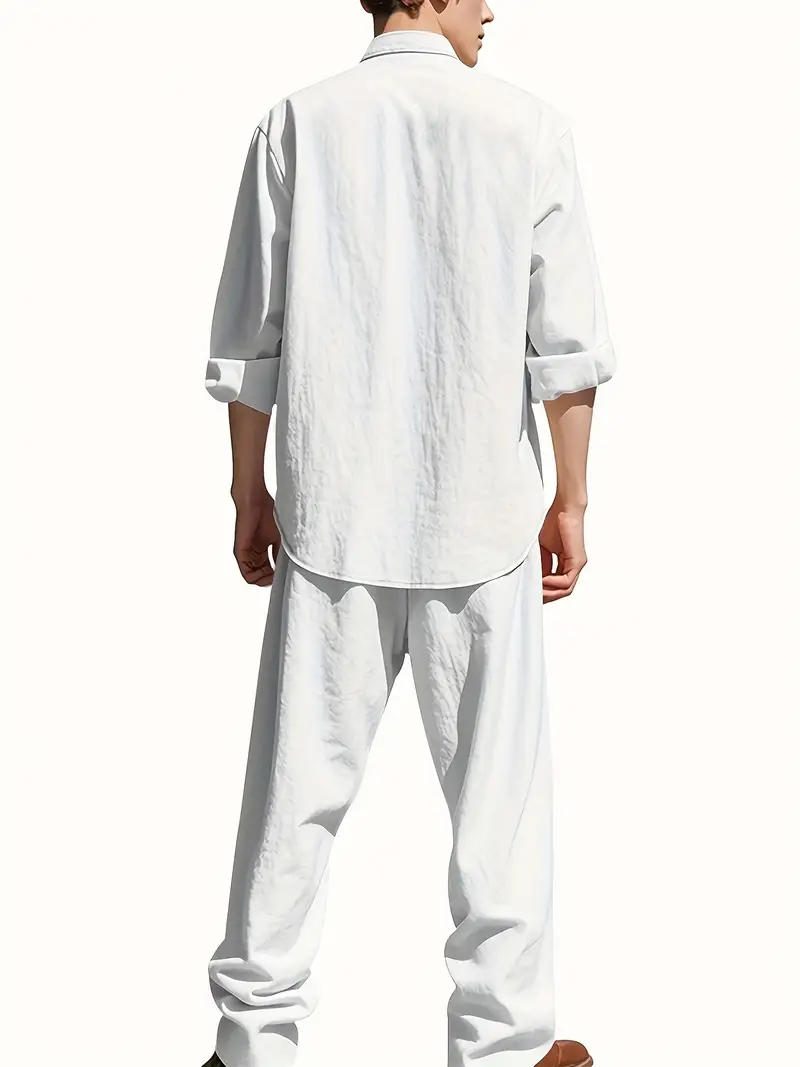 Men's White Linen Suit Set Lon - Linen Shirt Summer recension och pris