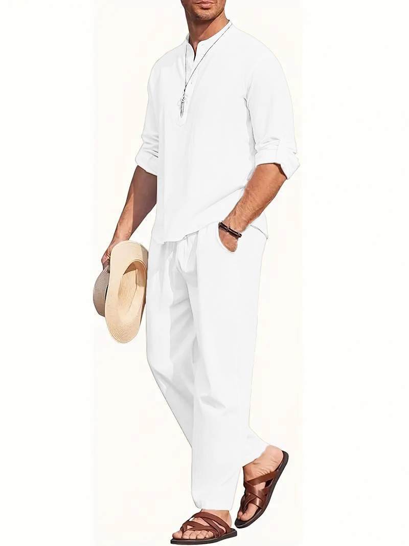 Men's White Linen Suit Set Lon - Linen Shirt Summer recension och pris