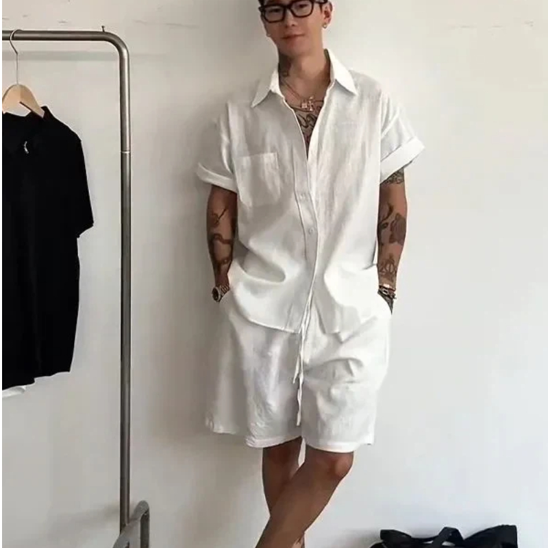 Mens Linen Cotton 2 Piece Set  - Linen Shirt Summer recension och pris