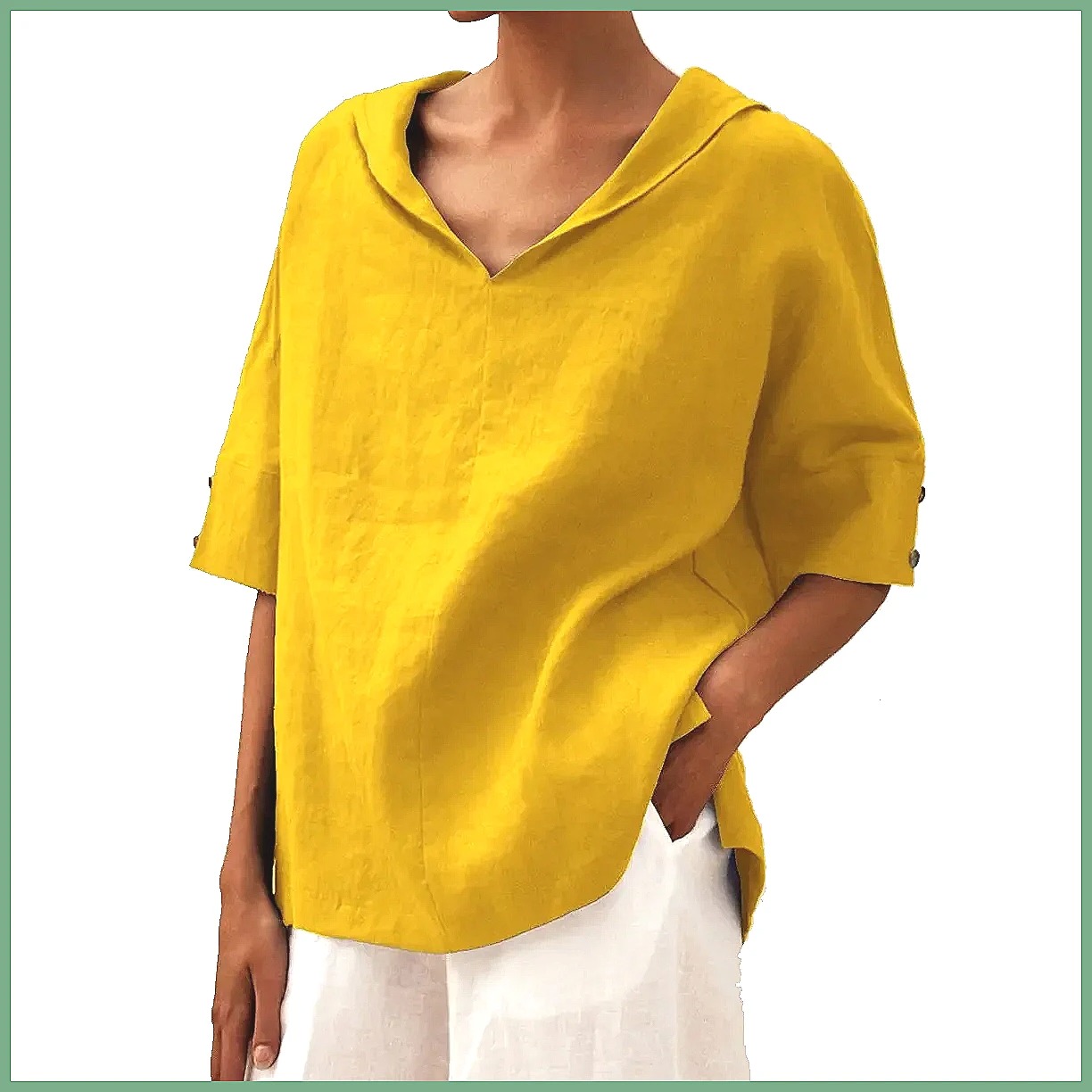 Women's Loose V-Neck Cotton Li - Linen Shirt Summer recension och pris