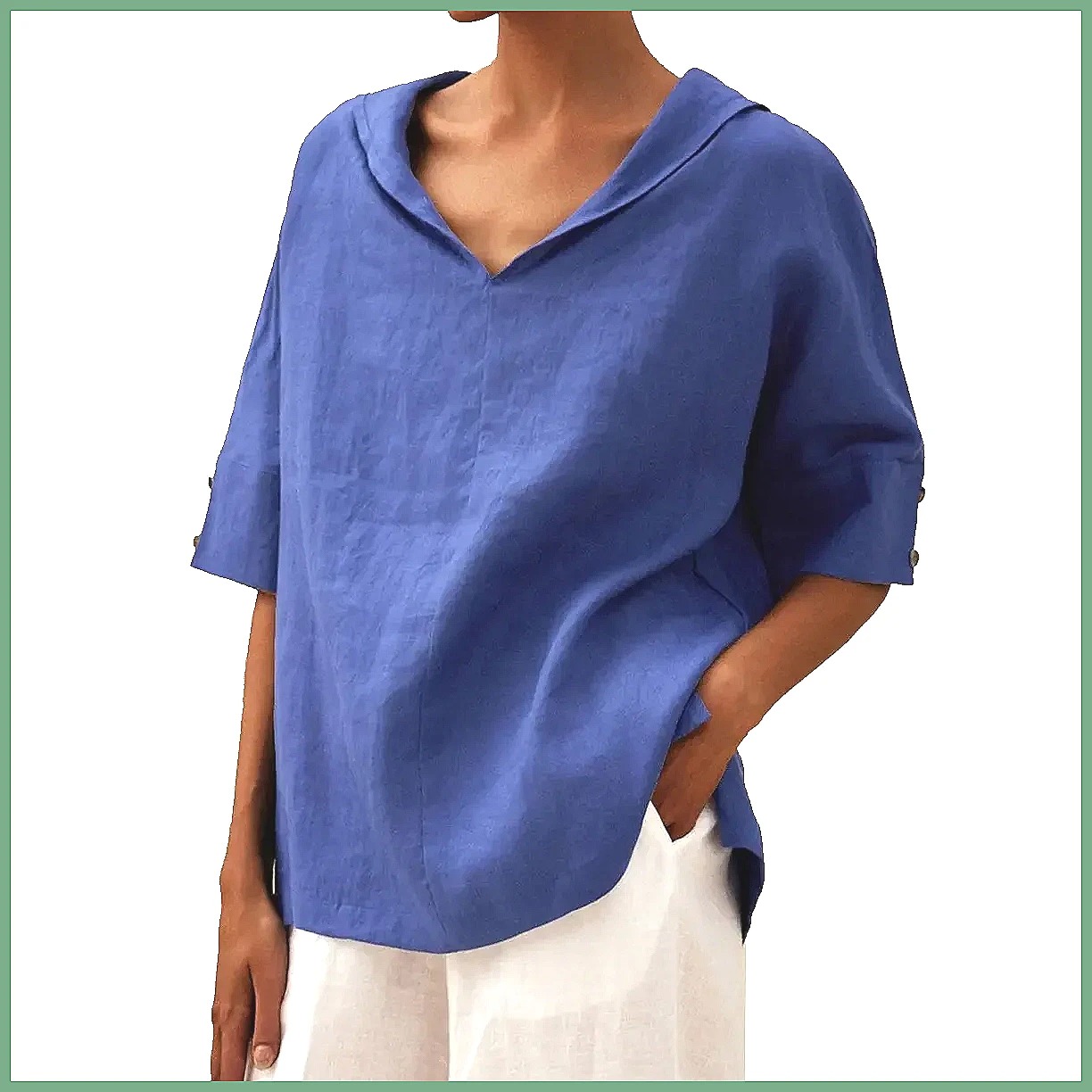 Women's Loose V-Neck Cotton Li - Linen Shirt Summer recension och pris
