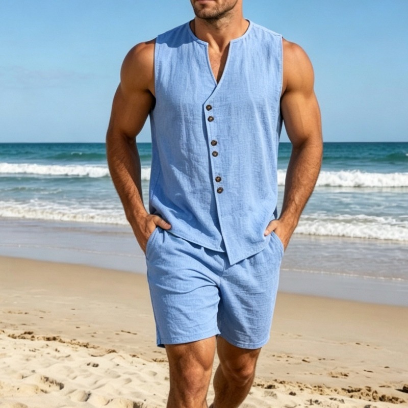 Men Simple Solid Linen Sleevel - Linen Shirt Summer recension och pris